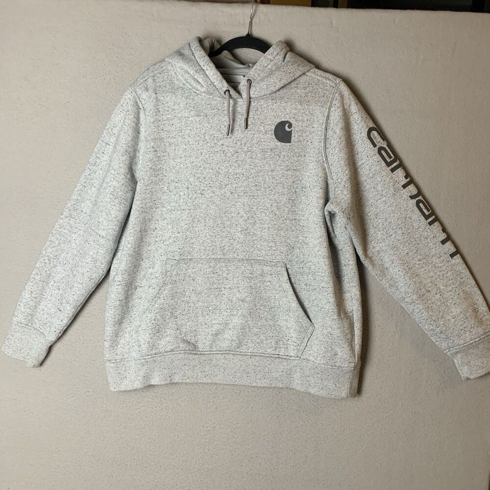 Carhartt Hoodie Boy XL 16-18 Gray Flecks Relaxed Sleeve Logo Pullover Sweatshirt